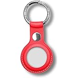 MEZON Red PU Leather Protective Case Holder for Apple AirTag Tracker with Keychain Ring (Leather, Red)