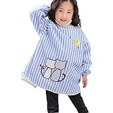[Bole-kk] (ボラ-キキ) 可愛い スモック キッズ エプロン 絵画 女の子 子供用 男の子 長袖 防汚 かわいい 食事用 調理実習 ベビー ポケット付き 猫柄 100cm 110cm 120cm