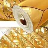 QIHANGラグジュアリーゴールドフォイルモザイクスクエア格子の背景フリッカー壁紙ゴールドリーフの壁紙モダンロール/ホテル天井装飾壁ロール金色の黄色 0.53m * 10m = 5.3㎡