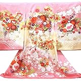 【お宮参り着物】【ピンク地系 花車に花柄】女の子 友禅 刺繍 正絹【風呂敷プレゼント/ギフト対応】