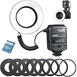 Godox ML-150II マクロリングフラッシュ GN12 0.1-2s リサイクル時間 5800K スピードライト、レンズアダプターリング8個付き、Nikon Sony Canon Fuji Olympus Panasonicと互換性