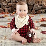 ベビーアスペン Baby Aspen 男の子用赤x黒チェック柄クマさん長袖ボディスーツxバンダナ風スタイxラトル豪華3点セット(ギフトBOX入り) [並行輸入品]