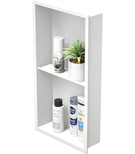 Ready Tile Double Shelf Shower Niche 25" X 17" X 4" Dimensions - Toiletry And Bathroom Niche Storage- Simple Installation With Texture Surface Shower Cubby Double Shelves