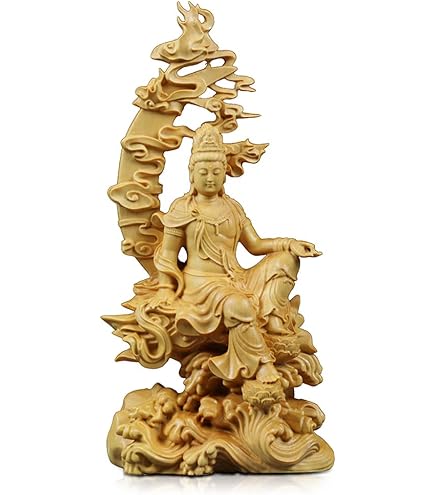 Amazon｜[華能] 観音菩薩坐像 高級天然ツゲ木彫り 木製仏像 仏教美術品