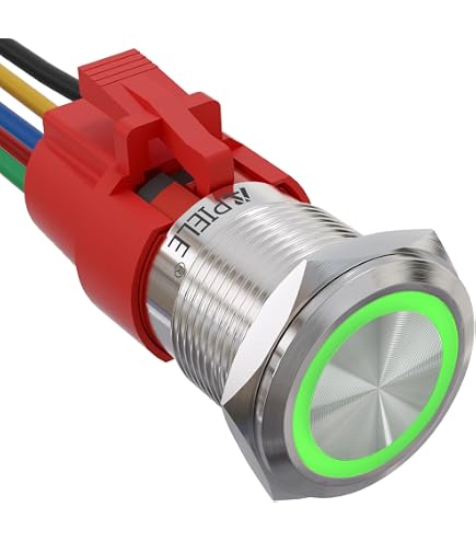 Linkstyle 12mm Latching Push Button Switch – 12V 5A SPDT ON-OFF With Blue LED, 5-Pack For Cars, Boats & Doorbells
