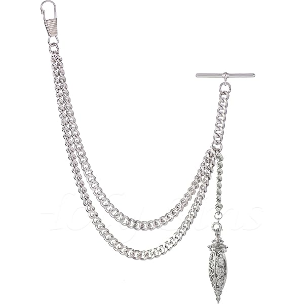 ★メキシカンシルバー★アルバートチェーン/シルバープレート/アンティーク Amazon | 英国製ハンドメイド シルバーカラー シングルアルバート懐中