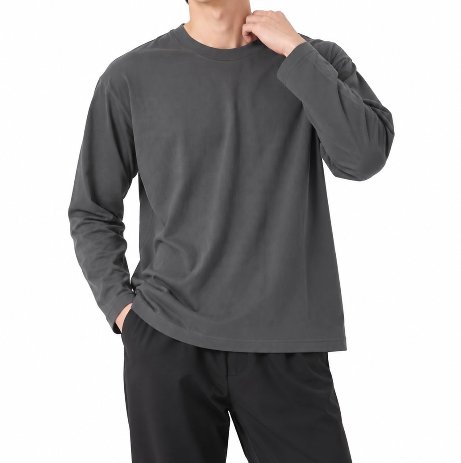 Tシャツ メンズ ロンT 長袖tシャツ 綿100% 厚手 クルーネック 無地 ゆったり しっかり生地 インナー 春 秋 冬 nt001