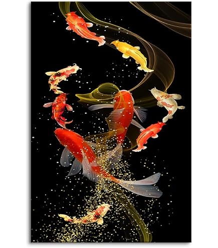 Amazon.co.jp: ゴールデン鯉魚風水鯉アート写真キャンバス絵画リビング
