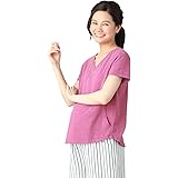 ANGELIEBE エンジェリーベ マタニティ 授乳口付き スラブ風素材 Vネック Tシャツ 授乳服 産前 産後 半袖 トップス
