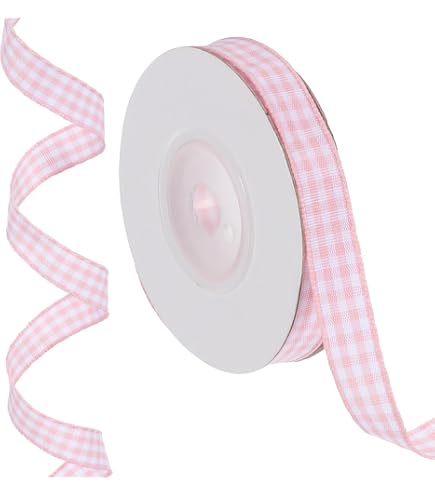 Amazon.co.jp: ギンガムチェックリボン ピンク 20mm幅×20m巻 CHP-R1