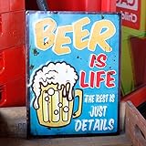 アンティークエンボスプレート「Beer is Life」（RECTサイン）　／ブリキ製看板／ティンサイン／アメリカン雑貨／