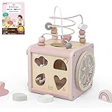 LabelLabel (レーベルレーベル) アクティビティキューブ 木製 おもちゃ ルーピング 型はめ 赤ちゃん 1歳 2歳 誕生日プレゼント 男の子 女の子 木のおもちゃ 知育玩具 (ピンク)