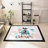 Brandream厚みカーペット子供ベビーキッズ遊びマットベビークロールマットノンスリップ滑り止めPlay Mat Kids Teepeeマット、象、鳥、ブルー 0.6" Thick グレー