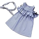 RoRykon 夏 女の子 ワンピース ミニワンピース プリンセスドレス 女の子 可愛い ブルー ボーダー柄 肩見せ Aライン スカート チュニック オープンショルダー 肩開き 肩出し 文化祭 卒園式