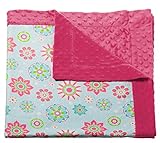 Pink Flower Printed Minky Dot Baby Blanket by Blossoms & Buds