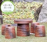 信楽焼　20号火色なびき草　テーブルセット　ガーデンテーブル　テーブル　セット　信楽焼き　陶器　オシャレ　te-0002 (火色)