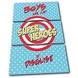 太字ブロックデザイン – Boysコミックスーパーヒーローfor Kids部屋Trebleキャンバスアートプリントボックスフレーム壁吊り下げ – Hand Made In The UK – Frame