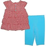 カーターズ（Carter's）女の子用レッド水玉模様3段フリルフレンチスリーブチュニック&アクアブルーパンツ上下2点セットアップ 9months 9ヵ月用 75cm-80cm 赤ドット柄トップス,水色