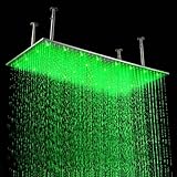 Fuloon 20 x 39 inch Hugeステンレススチールバス降雨シャワーヘッド蛇口の色変更LEDライト付きブルーグリーンレッド