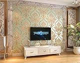 GDXRB 壁紙ヨーロッパのダマスカスの3D不織布の壁紙リビングルームのベッドルームのテレビの背景の壁紙10 * 0.53（M） (Color : Green)