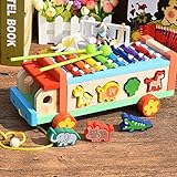Qiyunピアノ子8キーWooden Pull Bus with動物形状ソーター教育漫画手ノックピアノToys for Kids