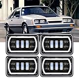 DEMY　4X6インチ　LEDヘッドライト 矩形 自動車用 Hi/Lo切替型 イカリング 作業灯 プロジェクター 4個セット　ブラック