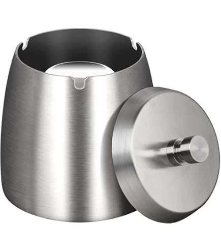 Outdoor Ashtray With Lid Smokeless Stainless Steel Ash Tray, Covered