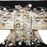 【お宮参り着物】【黒地系 向い鶴に吉祥柄】男の子 友禅 刺繍 正絹【風呂敷プレゼント / ギフト対応】