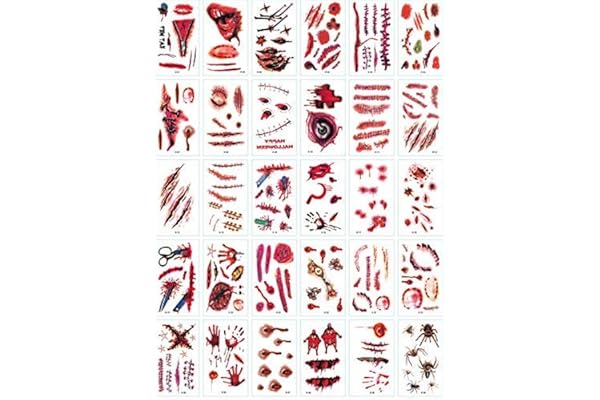 CCINEE ハロウィン タトゥーシール 30枚セット 防水 ゾンビ 仮装 コスプレ メイク 小道具 縫い傷 爪裂き 傷跡 眼球 蜘蛛 刺青 ステッカー