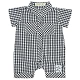 アスナロ（つなぎ・セットアップ） カバーオール 女の子 子供服 半袖 ギンガム チェック ベビー服70 ブラック
