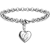Monily Initial Charm Bracelets Stainless Steel Heart 26 Letters Alphabet Bracelet for Women