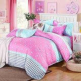 uxcell? Hearts Duvet Cover Pillowcase Quilt Cover Bedding Set Queen Pink [並行輸入品]