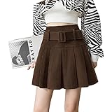 [コウエイストア] ペチパンツ付き ショート丈 プリーツスカート ベルト付き ほっこり コーデュロイ ミニスカート Y7094