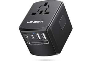 LENCENT Universal Travel Power Adapter, International AC Plug Adaptor with 2 USB C 2 USB A Ports Wall Charger Worldwide Travel Essentials for SG to US EU UK Ireland Australia (Type C/G/A/I) Black