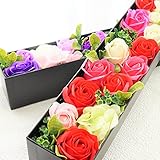 BIOフレグランスソープフラワー　ローズBOXスリム　ふた付きボックス　お祝い　記念日　お見舞い　バレンタインデー　ホワイトデー　母の日　　 (レッド)