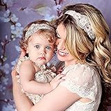 Domybest　親子　ヘアバンド ベビー　ママ　2点セット　フラワーヘアバンド　カチューシャ 髪飾り ヘアアクセサリー　レース　女の子 新生児 赤ちゃん 出産祝い 内祝い お宮参り 誕生日 100日