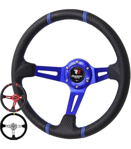 ３セット　ディープコーンステアリング　ミントグリーンxネオクローム 35cm Amazon | ステアリング 35φ ディープコーン 70mm フェイクレザーPVC