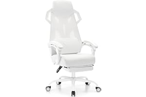 GTRacing ゲーミングチェア 真っ白 疲れない椅子 デスクチェア オフィスチェア オットマン付き ワークチェア リクライニング ハイバック イス『仕事用ゲーミングチェア』ゲーム用チェア フットレスト ハイバック/気孔付き皮革とメッシュ素材/連動