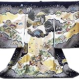 【紋入れ付き】【お宮参り着物】【濃紺地系 鷹に吉祥柄】男の子 正絹 友禅 刺繍【風呂敷プレゼント/ギフト対応】