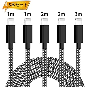 ActionPie iPhone 充電ケーブル 【5本セット 1/1/2/2/3M】ライトニングケーブル 高速データ転送 急速充電 USB同期&充電 ナイロン編み Lightning ケーブル 高耐久 iPhone XS/XS