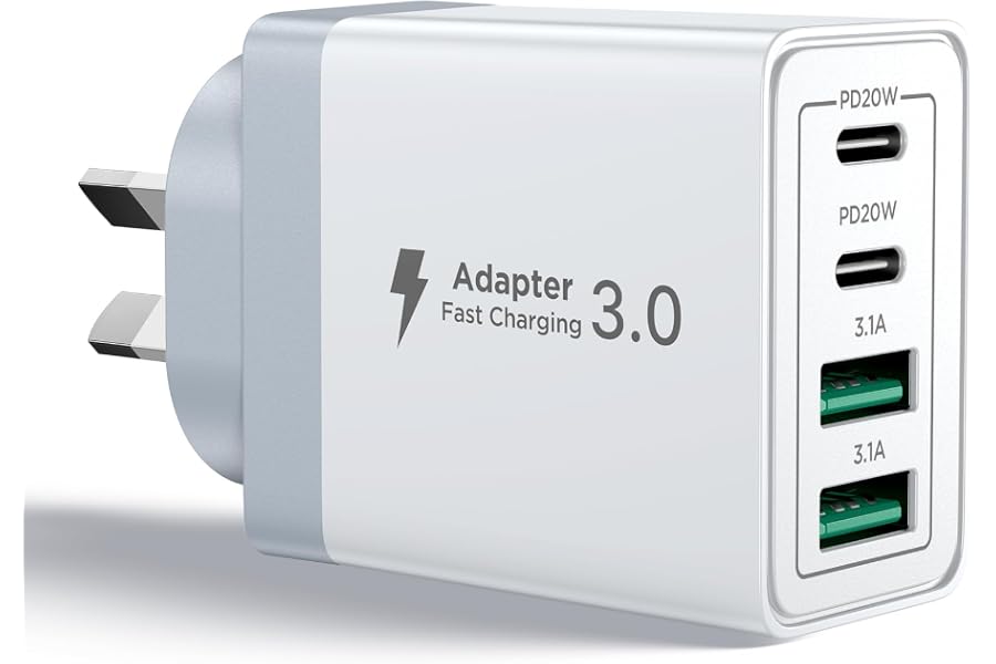 Aioneus 40W USB C Fast Charger, 4-Port USB Wall Charger Plug with Dual PD USB-C Port and QC3.0 USB-A Fast Charging Port Multi