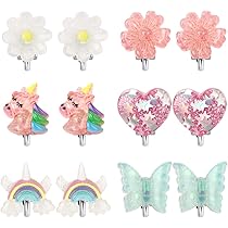 9 Pairs Girls Clip On Earrings Jewel In Box, Toddler Butterfly Jewelry