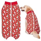 KUVEELA PET 大型犬 中型犬 術後服 メス オス 犬 手術後 服 犬用術後ウェア 介護服 ペット服 エリザベスカラー 避妊 離乳 傷口保護（（スノーマン柄）レッド 4L）