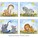 ジャングルサファリテーマ保育園インテリア飾り板、4のセット – Mom & Baby Giraffe , mom & baby zebra , Mom &赤ちゃん象、Dad &ベビーライオン、すぐ掛け