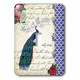 3dRose lsp_76592_1 Vintage Peacock On Cream Red Roses Flowers Royal Blue Fancy Stylish Elegant Handw