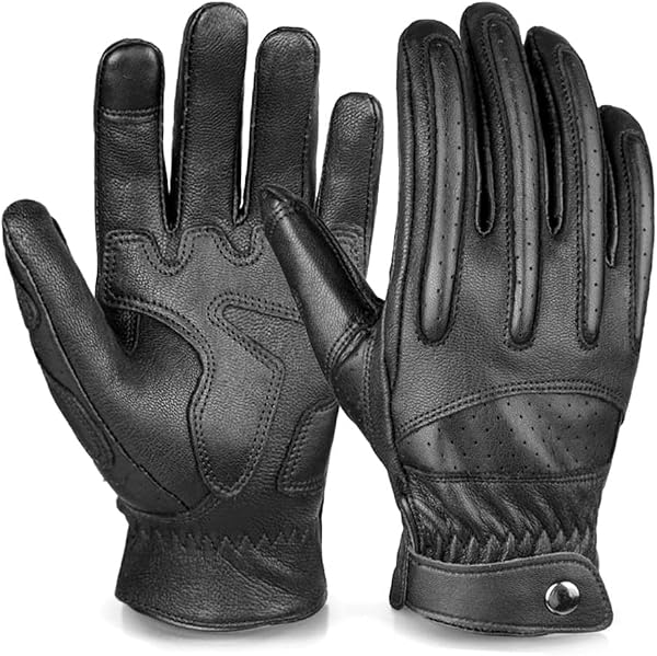 【Amazon Exclusive Brand】 OZERO (Ozero) Motorcycle Gloves, For Spring, Autumn, Summer, Smartphone Compatible, Leather Gloves (Goat Leather), For Motorbike, Airsoft, Breathable, Non-slip, Men's and - 1