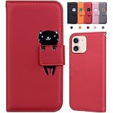 iPhone 12 ケース 手帳型 iPhone 12 Pro 手帳型 ケース 財布型 カードポケット スタンド機能 マグネット式 アイフォン12 / iPhone 12 Pro 6.1" かわいい ケース 手帳型 - 赤