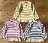 ソルボワ フライスボーダー 裾フリル長袖Tシャツ 90 28 イエローベース