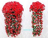 meiyiuシミュレーションの美しい花Bunches of ArtificalバイオレットBracketplant Hanging Garland Vine Flower (新しいレッド1pcs