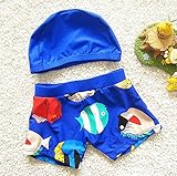 ツバメ--屋 男の子/女の子 キッズ水着 子供水着 スクール水着 スイムウエア UVカット キャップ付 (M（5-6歳）, ブル-)